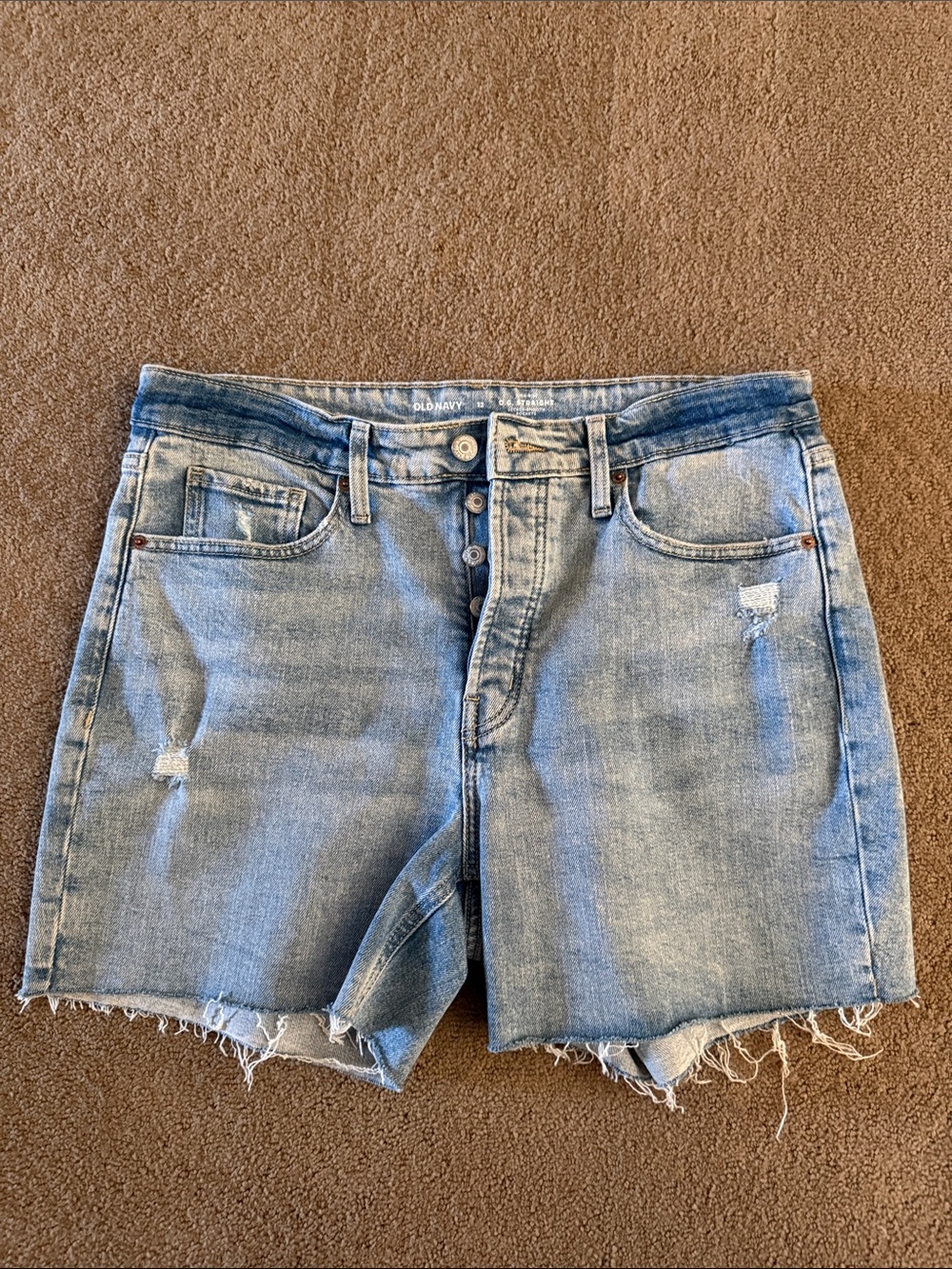 Old Navy OG straight button fly Light Wash Distressed Jean Shorts